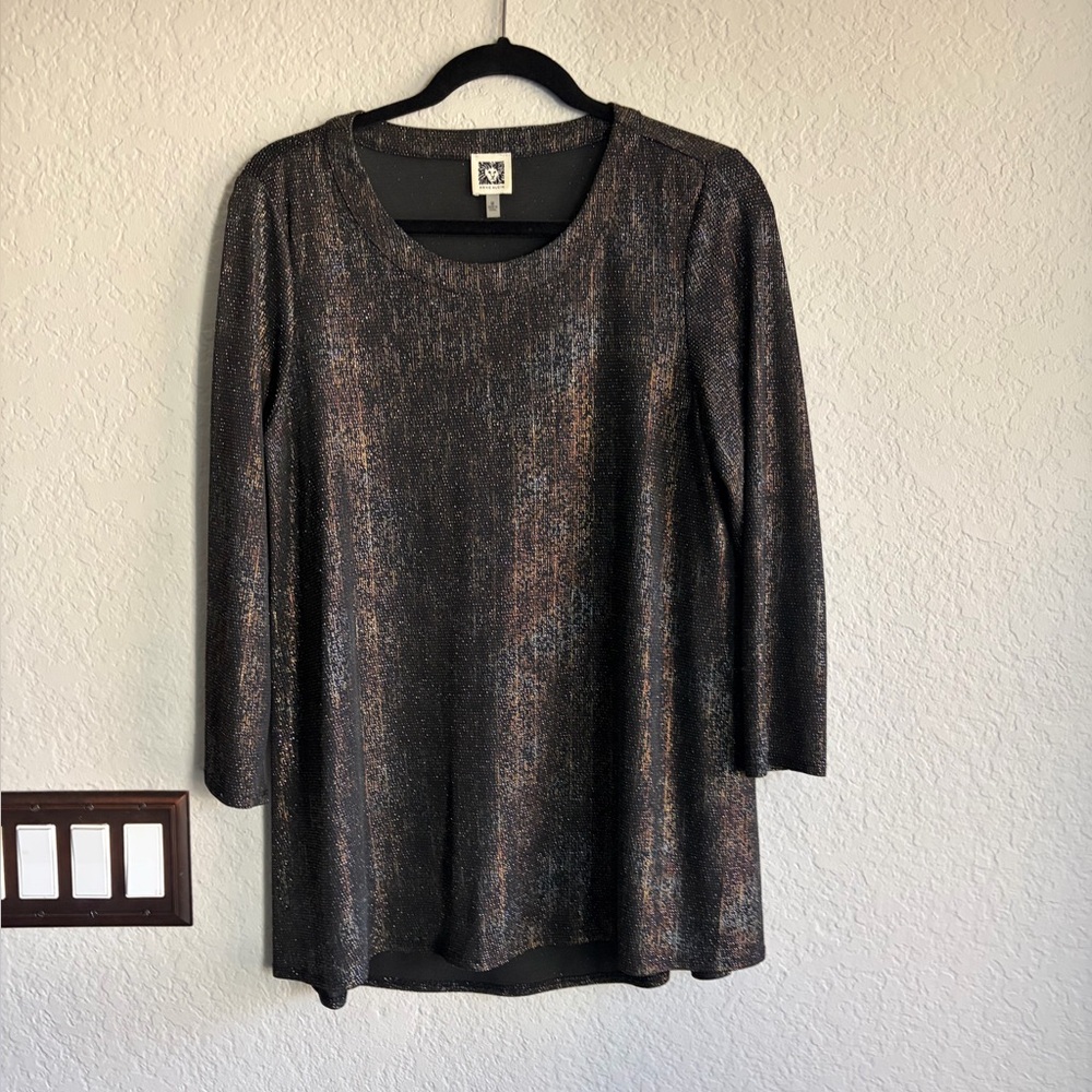 Anne Klein Black and Copper Long Sleeve Dressy Tunic